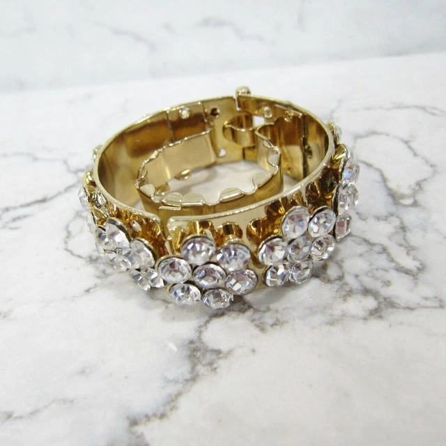 Riviera Rhinestone Crystal & Gold Ponytail BARRETTE Hair Clip NWOT!