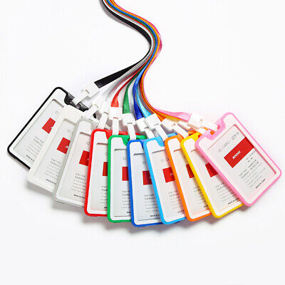 ID Badge Card Holder PU Leather Vertical Clip Neck Strap Lanyard  Case Portable
