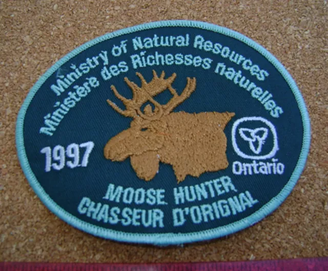 1997 Ontario Mnr Moose Hunter Patch Deer-Bear-Elk-Badge-Fishing Hunting Duck Dnr