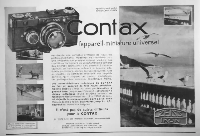 Publicité De Presse 1933 Contax L'appareil Miniature Universel Zeiss Ikon