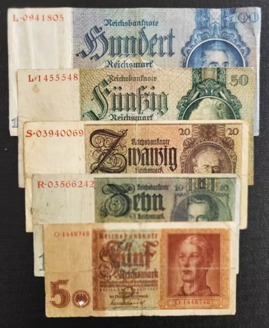 + Reichsbanknote +100 +50 +20 +10 + 5 Mark + 1935 +1933 + 1929 + 1929 + ORIGINAL