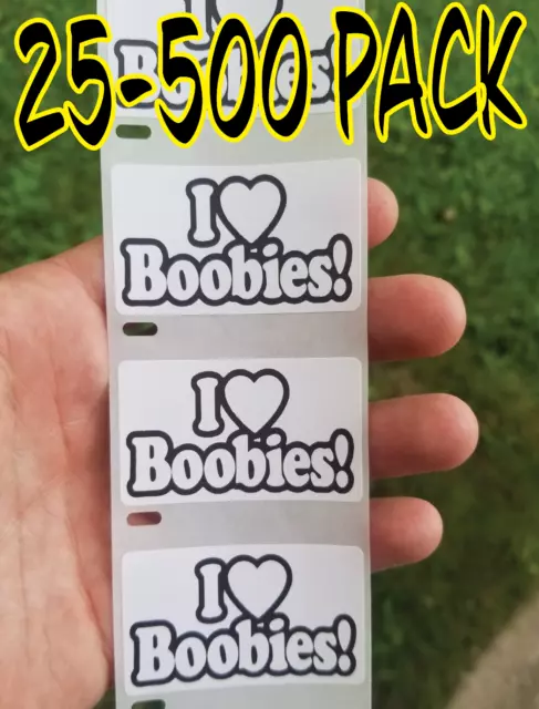 I LOVE BOOBIES Stickers 25-500 Pack gag sticker decal cancer awareness hard hat