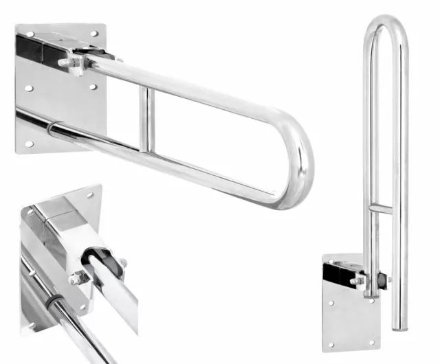 Stainless Steel Hinged Bathroom Safety Rail Grab Bar Support Drop Down, 600mm