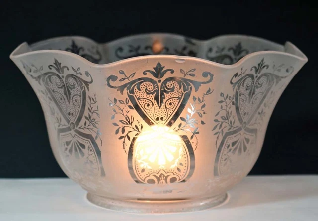 Victorian Satin Frost Acid Floral Acid  Etched Glass Gas Oil Lamp Shade