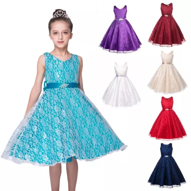 Flower Girls Lace Princess Dress Birthday Wedding Pageant Party Dresses Gown UK