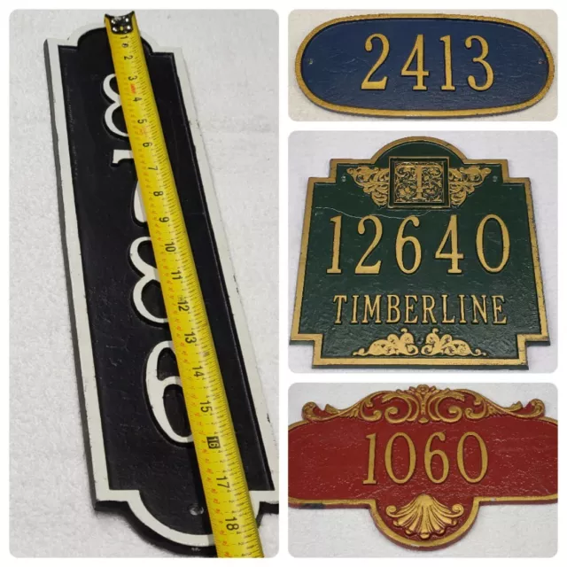 Vintage Cast Iron House Home Plaque Number Signs Lot of 4 Various Color/Size XL