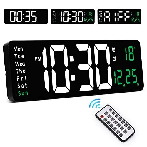 16" Grande Horloge Murale numérique avec télécommande Horloge numérique  Réveil