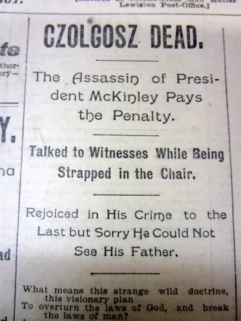 1901 newspaper The ASSASSIN of PRESIDENT WILLIAM McKINLEY - CZOLGOSZ is EXECUTED