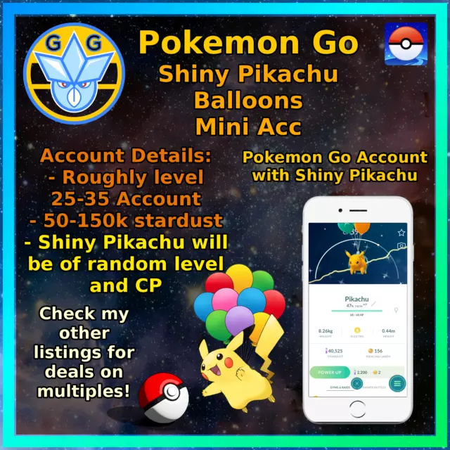 Pokémon GO Shiny Pikachu Flying With Balloon – Mini Account (Read Describe)  - PoGoFighter