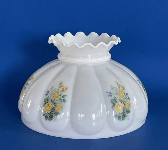 Vintage 10" Fitter Yellow Floral Melon Hurricane Oil / Electric Glass Lamp Shade