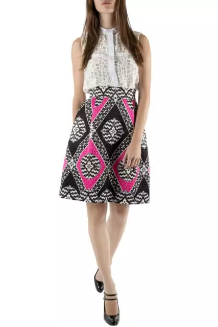 Temperley London Black and Pink Embossed  Quilted Jacquard Mini Skirt 10 🌸 $595 2