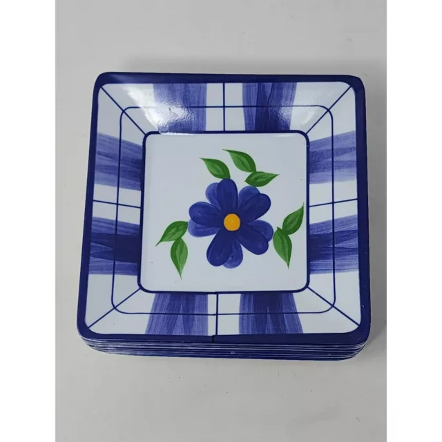 Vintage Set Of 9 Melamine Ware White With Blue Flowers Square Plates Appetizers