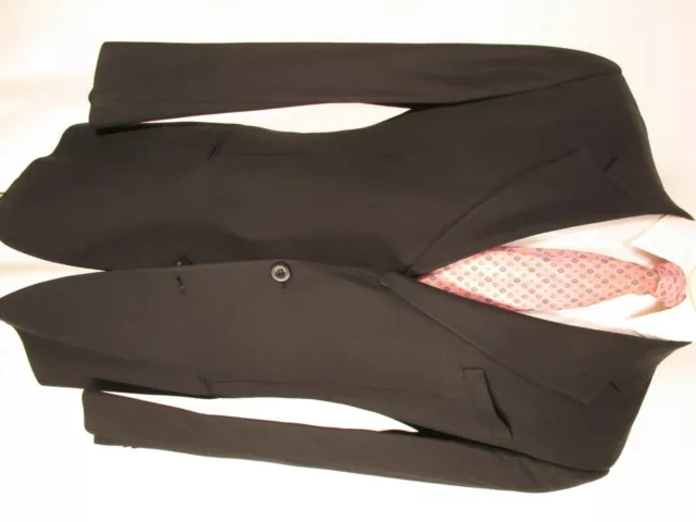 Armani Collezioni Mens Black Herringbone 3 Btn Wool Rayon Silk Sport Coat 42L