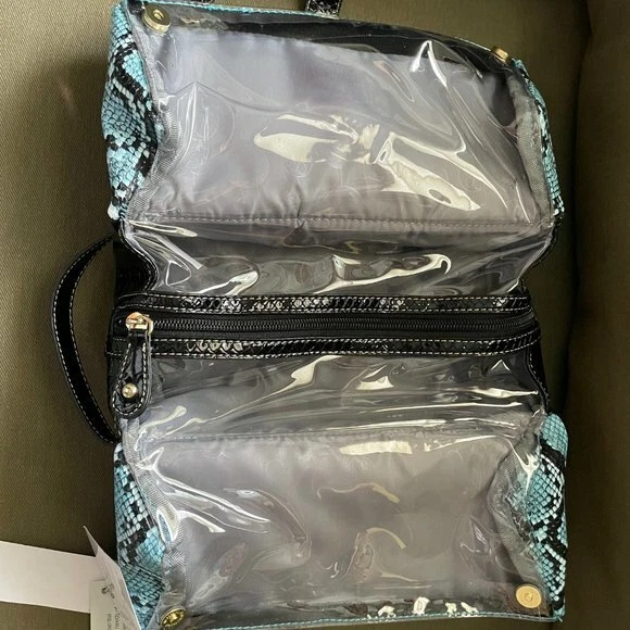 Samantha Brown Embossed  Snake Print 3 Compartment Organizer BLUE/BLACK nwt 6