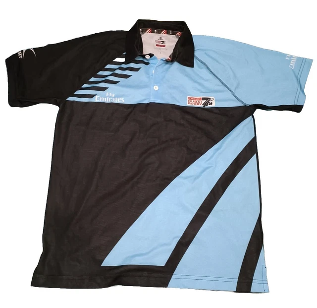 Emirates Dubai Rugby Mens L Blue/Black Light Breathable Polo T-shirt -see Desc