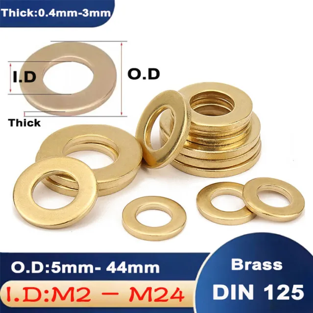 Solid Brass Flat Washers To Fit M2 M2.5 M3 M4 M5 M6 M8 M10 to M24 Form A Type