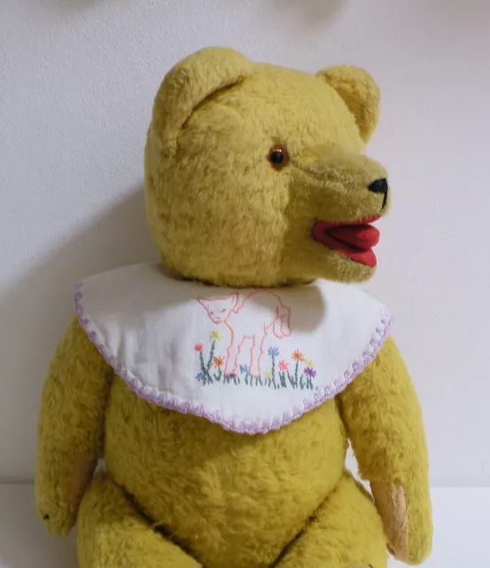 Puppe Teddy Lätzchen Latz handgestickt Handarbeit Ziege Blumenwiese shabby uralt