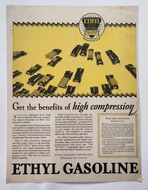 Vintage 1920's Ethyl Gasoline Corp New York Automobile Advertising Print Ad