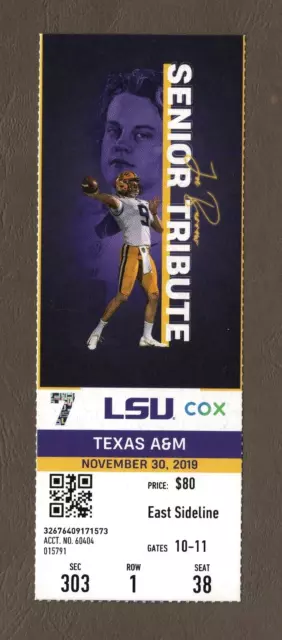 November 30, 2019 Football Ticket LSU vs Texas A&M – Joe Burrow  A3261
