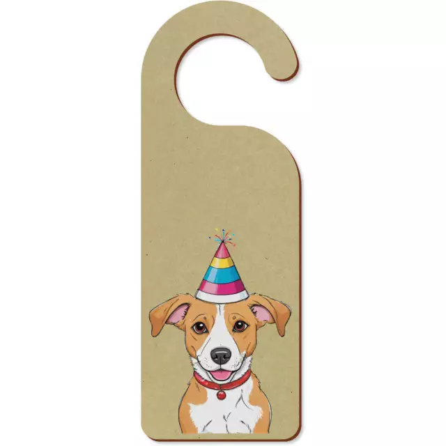 'Perro con sombrero de cumpleaños' 200 mm x 72 mm Colgador de puerta / letrero (DH00039748)