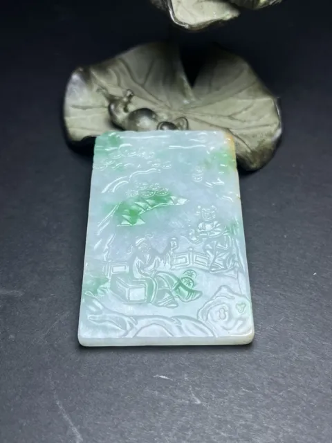 Chinese Exquisite Handmade Landscape figure carving Jadeite Jade Pendant