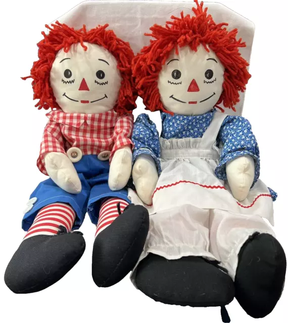 Vintage Raggedy Ann and Andy 24" Display Stuffed Dolls Handmade Handsewn Details