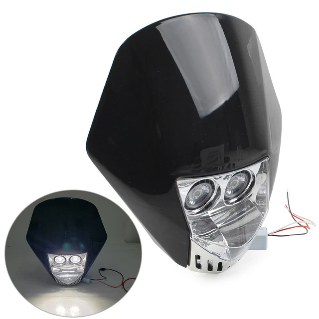 Dual 6W LED 12V Universal Modified Headlight Head Lamp For Dirt Pit Bike Black