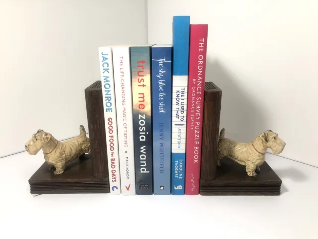 Retro Pair Scottie Dog / West Highland Terrier Wooden Carved Bookends
