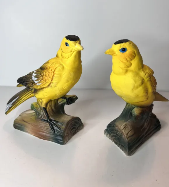 Lot Of 2 Inarco Japan Realistic Yellow Finches on Branch  5.5" Figurines