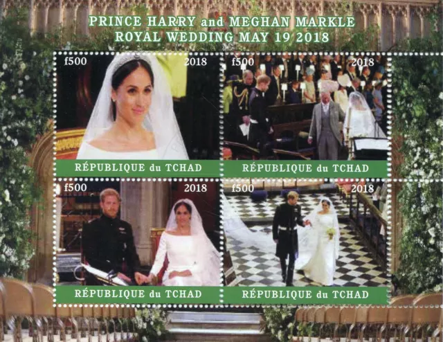 Chad 2018 CTO Prince Harry & Meghan Royal Wedding 4v M/S IV Royalty Stamps