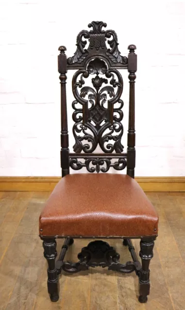 Antique Gothic carved high back occasional / hall / bedroom chair