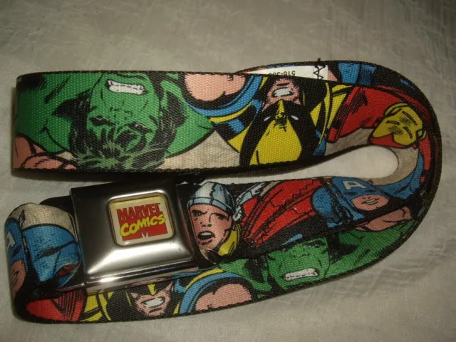 Marvel Comics Super Heroes Buckle-Down Seatbelt Belt Captain Thor Hulk Graphics