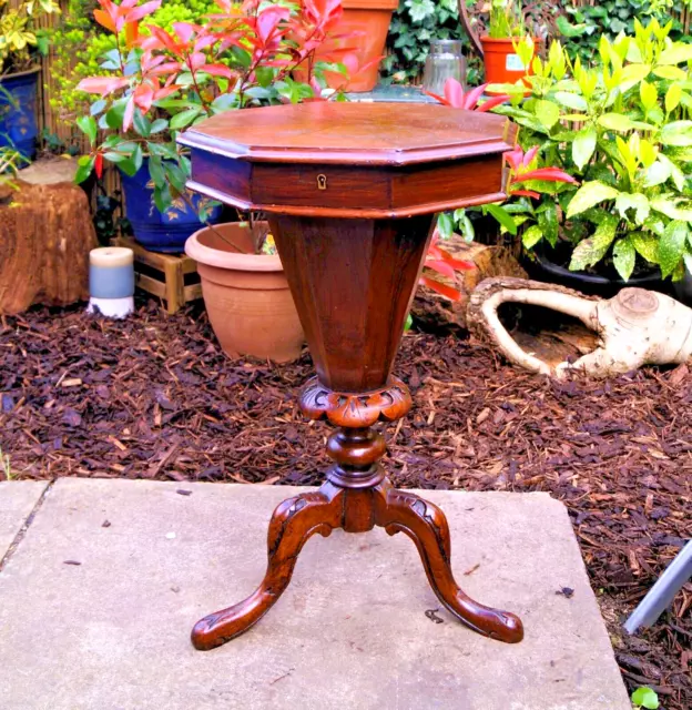 Antique Victorian Trumpet Sewing Side table  Cabriole Tripod Legs