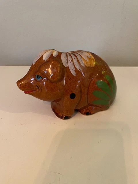 Folk Art ceramic PIG piggy bank Mexican small hand painted pottery coins