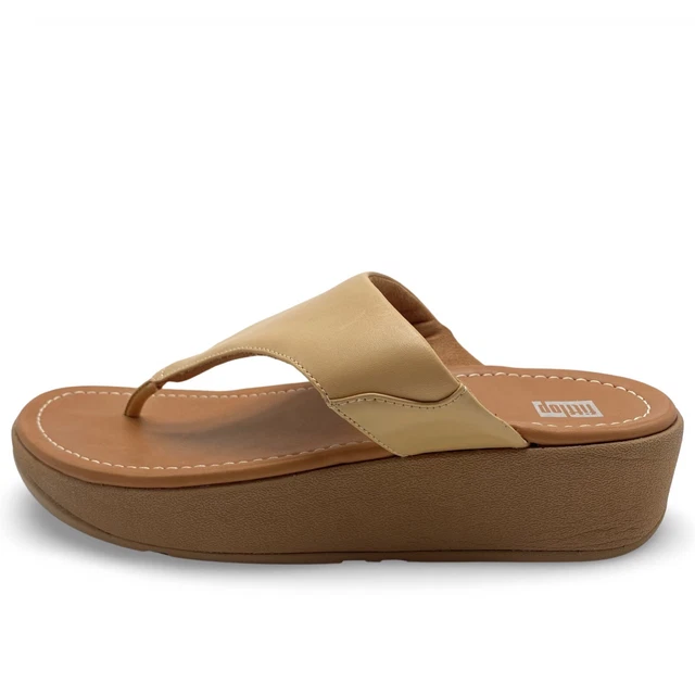 FITFLOP Myla Sandals Womens Size 9 Tan Leather Toe Post Thong Wedge Comfort Shoe