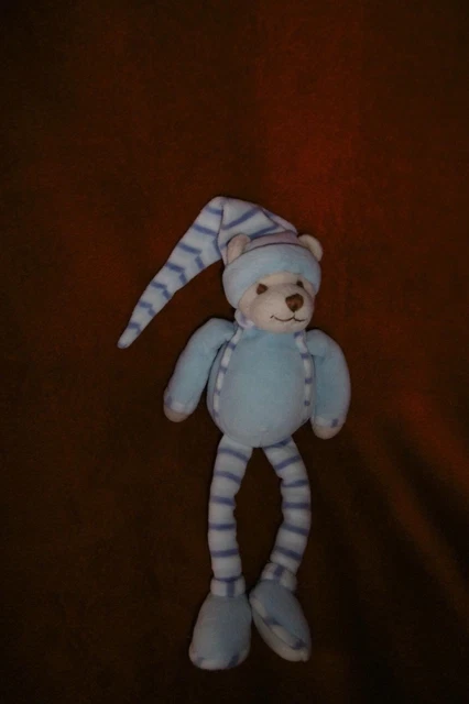 Peluche Doudou ours beige Bleu Bonnet Pointu Rayé BUKOWSKI TTBE