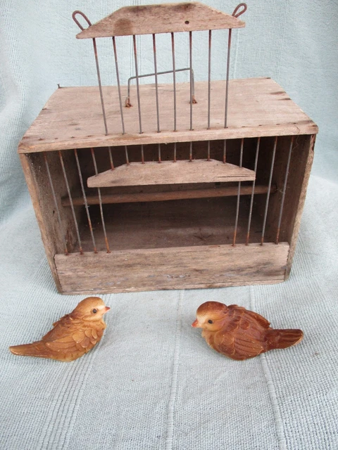Cage à Oiseau Ancienne En Bois - Poupée De Salon - France Années 1960