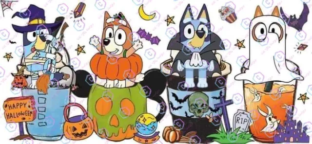 Bluey Halloween Heat transfer designs ready to press