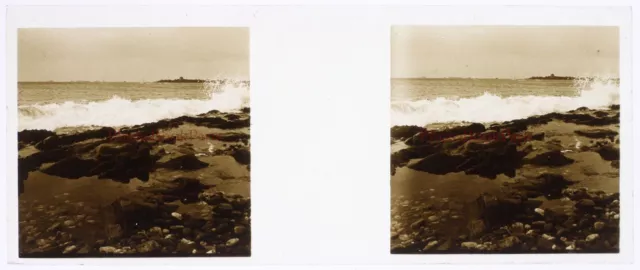 FRANCE Sea Landscape Wave c1930 Photo Glass Plate Stereo Vintage P29L5n19 2
