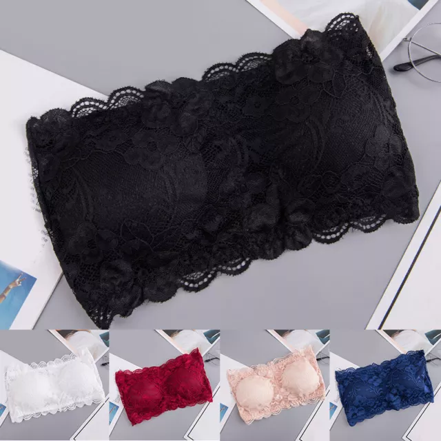 Femme Floral Bandeau Dentelle Tube Soutien-Gorge Caraco sans Bretelle Rembour 》