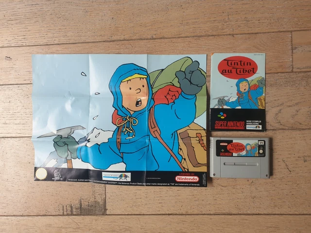 JEU TINTIN AU TIBET FAH super nintendo + notice + POSTER EXCELLENT ÉTAT