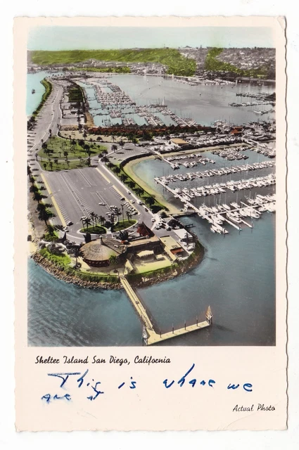 1959 Rppc San Diego California Aerial Shelter Island Boats Panoramic Postcard Ca