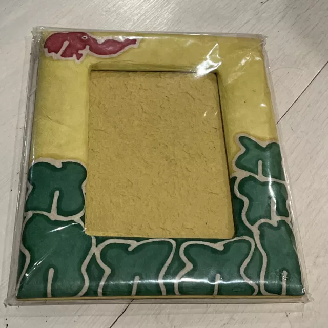 Handmade Picture Frame Natural Mulberry Paper ￼”saa”~pink Elephant~NEW
