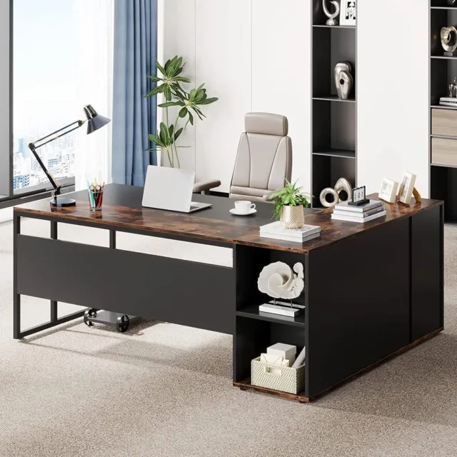 Tribesigns 71 inch Executive Desk, L Shaped Desk with Cabinet Storage, Execut...