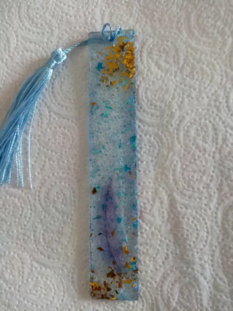 Resin bookmark handmade  with tassel and feather detail