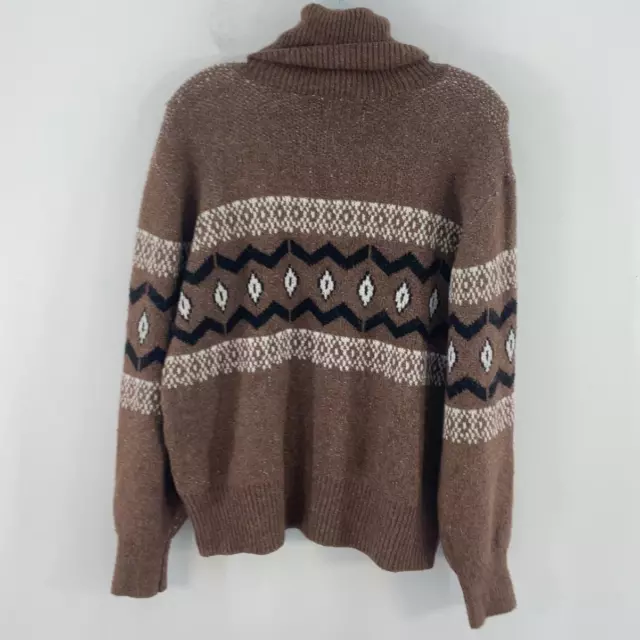 Olive + Oak Sand Brown Acrylic Geometric Knit Graphic Turtle Neck Sweater M 2