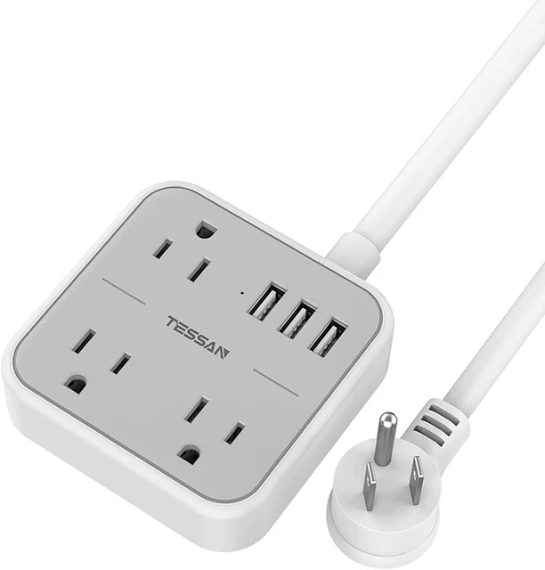 ULTRA THIN FLAT Extension Cord,TESSAN Flat Plug Power Strip with 3 USB