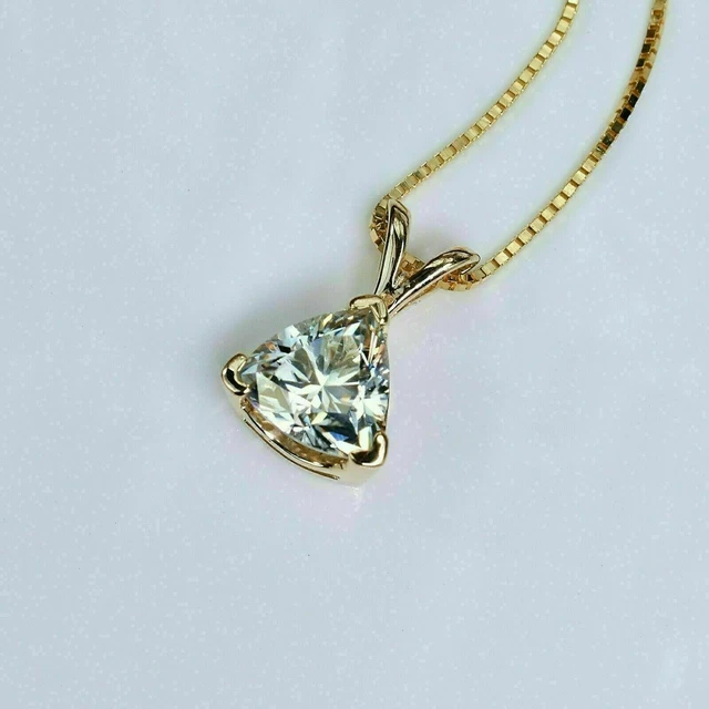 1.50Ct Trillion Lab Created Diamond Women's Pendant 14K Yellow Gold Over W/Chain