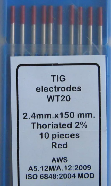 10  Electrodos de TUNGSTENO para Soldadura TIG de 2,4x150 mm 2%Th ROJOS Soldador