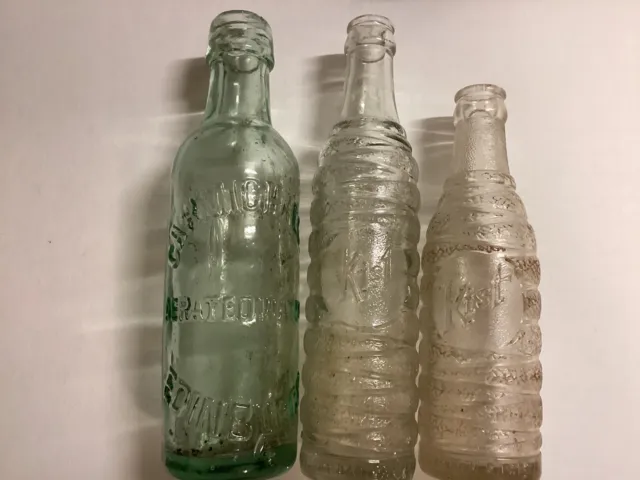 3 Vintages Soda Bottles, 2 1927 6oz 1/2 Pint, 1 Carmichaels Aerated Waters